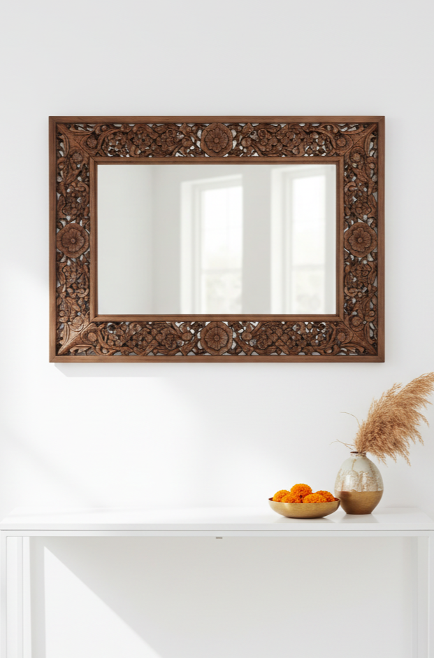 Floral Jaali Wooden Wall Mirror — former listing image 1
