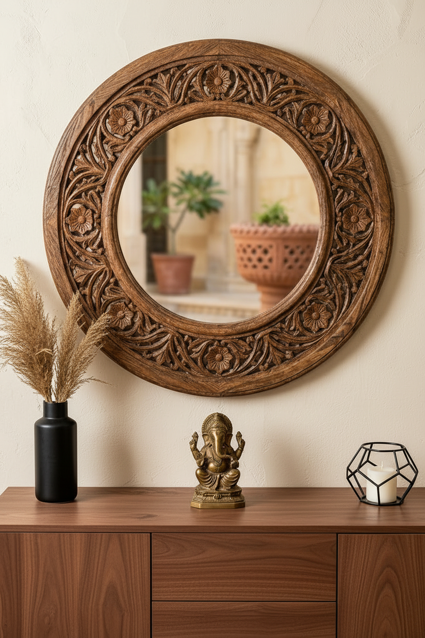 Royal Jodhpur Round Jaali Wooden Wall Mirror — former listing image 1